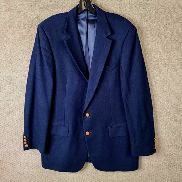Vtg Haggar Imperial Classic Dark Navy Blue Wool Suit Jacket 44 - Picture 1 of 7